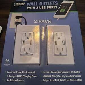 FEIT Electric Wall Outlets With 2 USB Rapid Charging Ports 3.4 Amps NIB